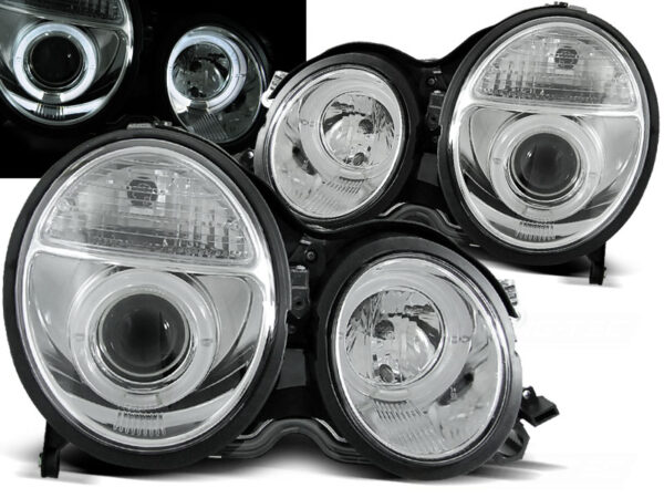 Frontlykter Mercedes W210 E-Class 99-02 Angel Eyes Krom – bilde 1 av 2