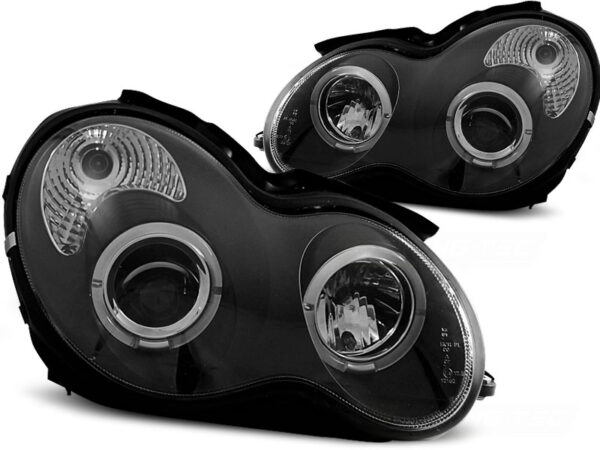 Frontlykter Mercedes W203 C-Class 07.00-03.04 Angel Eyes Svart – bilde 2 av 2