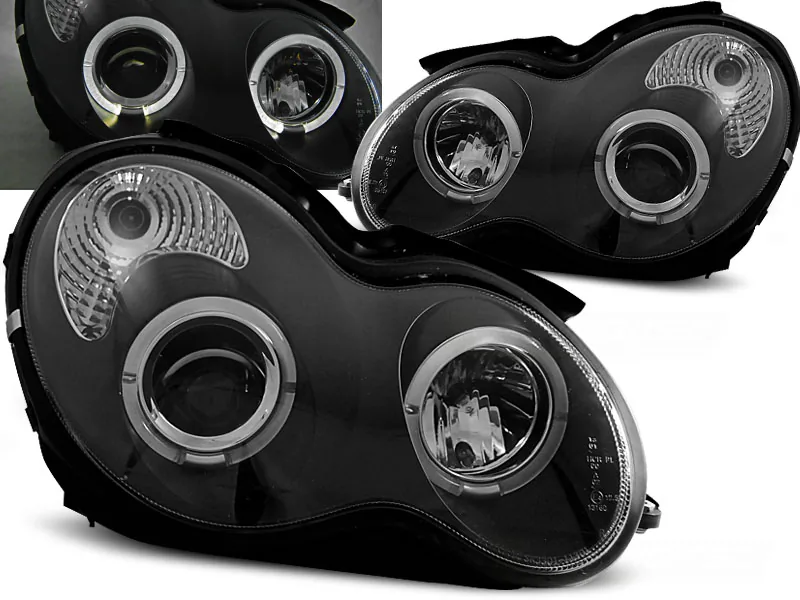 Frontlykter Mercedes W203 C-Klasse 07.00-03.04 Angel Eyes Black