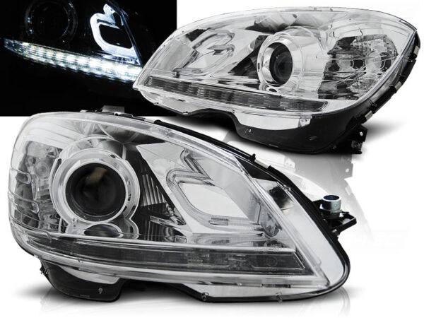 Frontlykter Mercedes W204 07-10 TRU DRL Krom – bilde 1 av 2