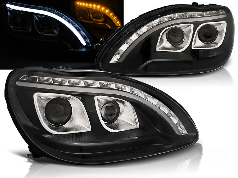 Frontlykter Mercedes W220 S-Klasse 09.98-05.05 Tube Lights Black