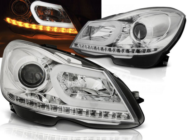 Frontlykter Mercedes W204 11-14 Tube Lights Krom – bilde 1 av 2