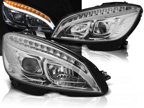 Frontlykter Mercedes W204 07-10 Tube Lights Krom – bilde 1 av 2
