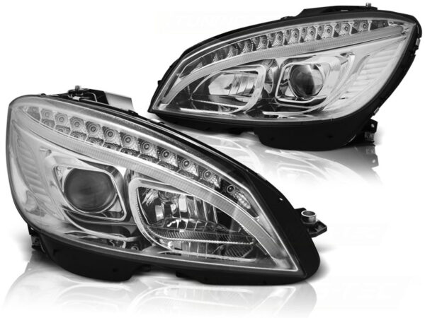 Frontlykter Mercedes W204 07-10 Tube Lights Krom SEQ – bilde 2 av 2
