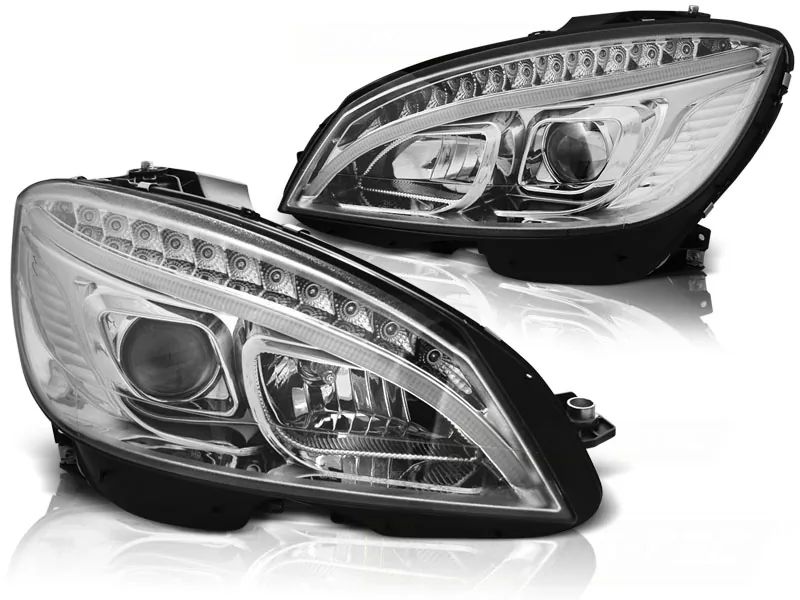Frontlykter Mercedes W204 07-10 Tube Light Chrome Seq - Bilde 2