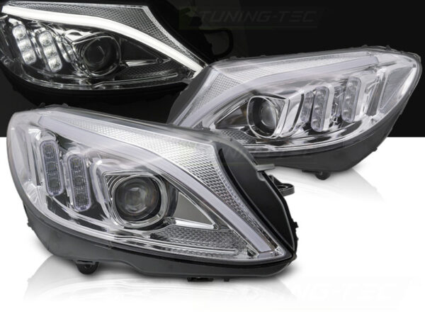 Frontlykter Mercedes W205 14-18 Tube LED Krom – for halogen – bilde 1 av 2