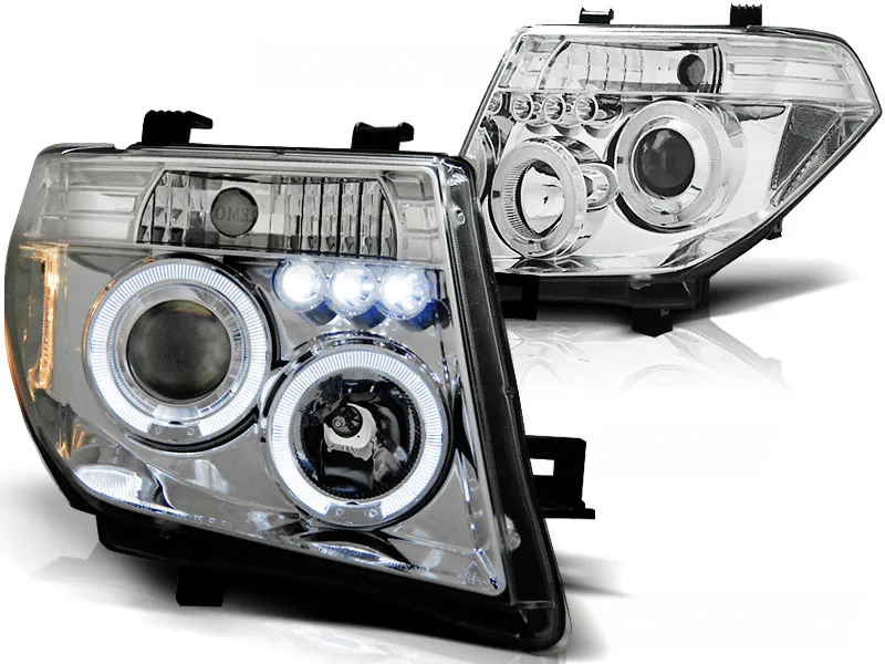Frontlykter Nissan Navara D40 / stifinner 05-10 Angel Eyes Chrome - Bilde 2