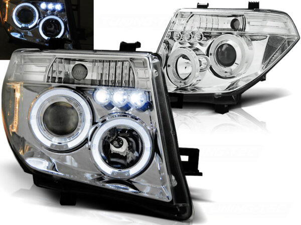 Frontlykter Nissan Navara D40/Pathfinder 05-10 Angel Eyes Krom – bilde 1 av 2