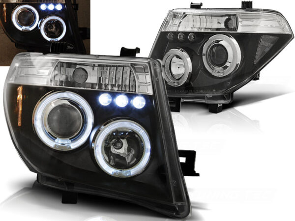 Frontlykter Nissan Navara D40/Pathfinder 05-10 Angel Eyes Svart – bilde 1 av 2