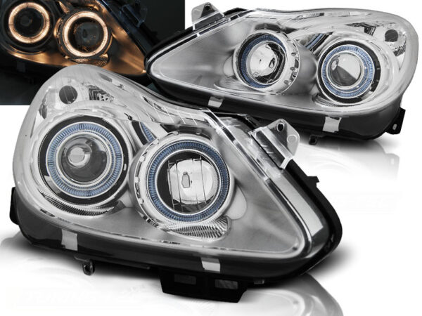 Frontlykter Opel Corsa D 04.06-11 Angel Eyes Krom – uten AFS – bilde 1 av 2