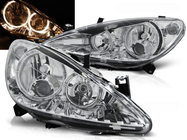 Frontlykter Peugeot 307 04.01-06.05 Angel Eyes Krom – bilde 1 av 2