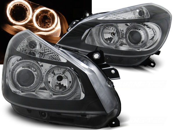Frontlykter Renault Clio 3 05-09 Svart Angel Eyes – bilde 1 av 2