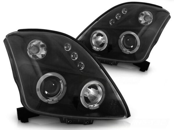 Frontlykter Suzuki Swift 05.05-10 Angel Eyes Svart – bilde 2 av 2