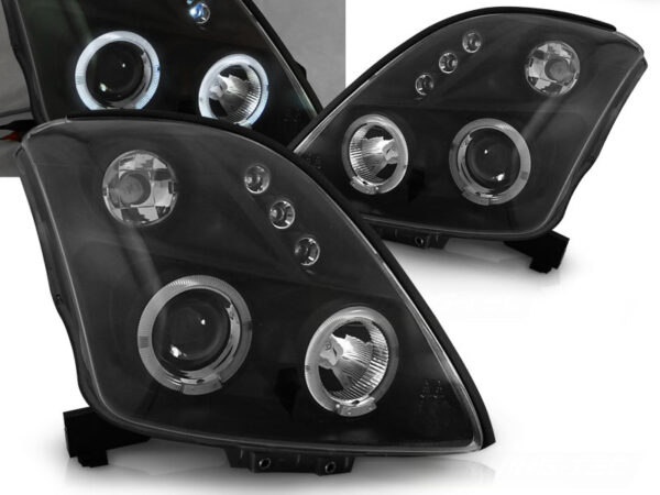 Frontlykter Suzuki Swift 05.05-10 Angel Eyes Svart – bilde 1 av 2