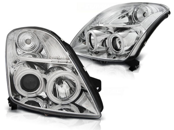 Frontlykter Suzuki Swift 05.05-10 CCFL Angel Eyes Krom – bilde 2 av 2