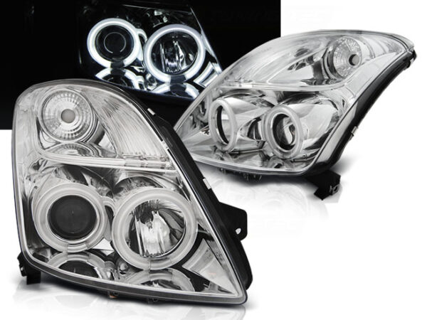 Frontlykter Suzuki Swift 05.05-10 CCFL Angel Eyes Krom – bilde 1 av 2