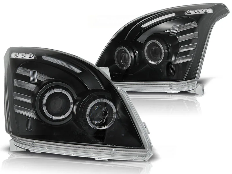Frontlykter Toyota Land Cruiser 120 03-09 Angel Eyes Black - Bilde 2