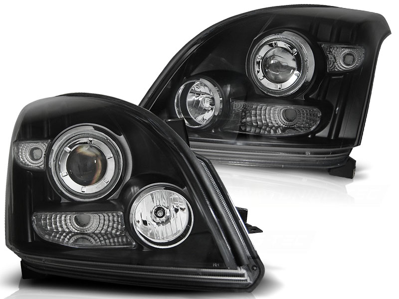 Frontlykter Toyota Land Cruiser 120 03-09 Angel Eyes Black CCFL - Bilde 2