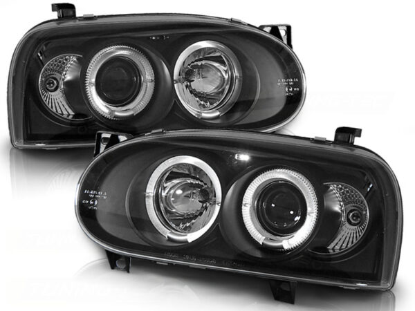 Frontlykter VW Golf 3 09.91-08.97 Angel Eyes Svart – bilde 2 av 2