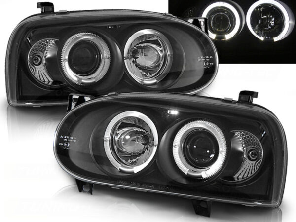 Frontlykter VW Golf 3 09.91-08.97 Angel Eyes Svart – bilde 1 av 2