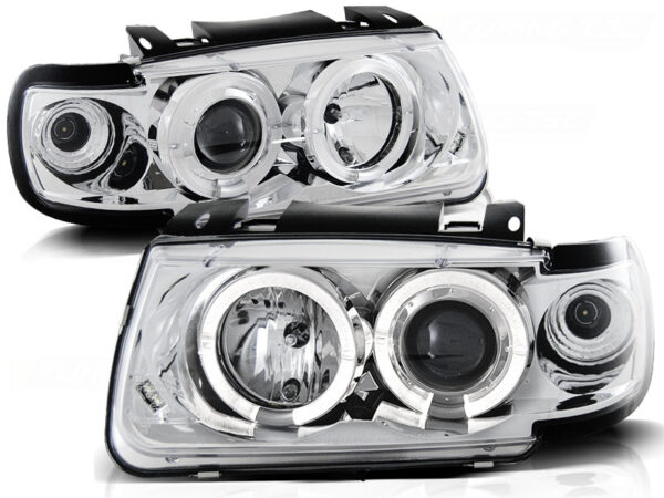 Frontlykter VW Polo 6N 10.94-09.99 Hatchback Angel Eyes Krom