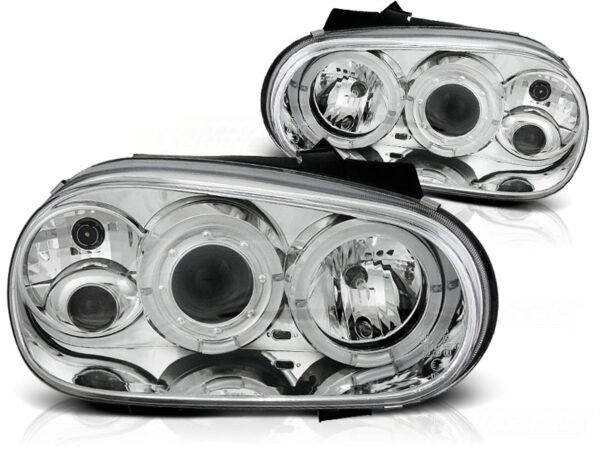 Frontlykter VW Golf 4 09.97-09.03 Angel Eyes Krom – bilde 2 av 2