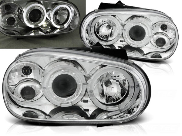 Frontlykter VW Golf 4 09.97-09.03 Angel Eyes Krom – bilde 1 av 2