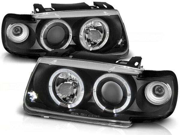 Frontlykter VW Polo 6N 10.94-09.99 Hatchback Angel Eyes Svart