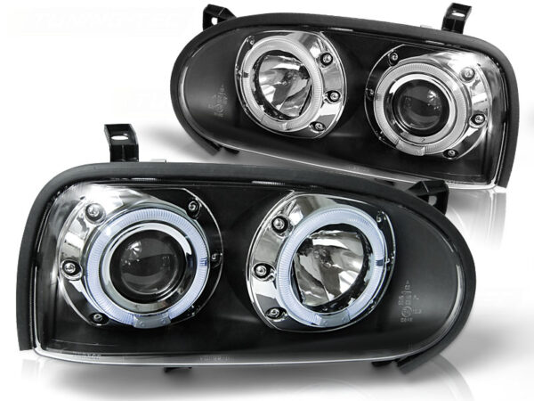 Frontlykter VW Golf 3 09.91-08.97 Angel Eyes Svart