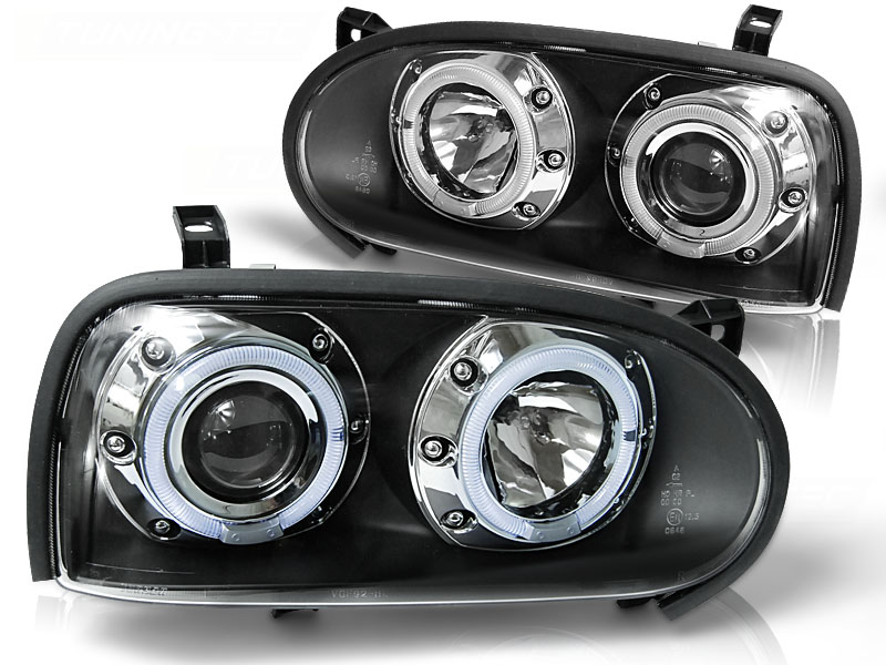 Frontlykter VW Golf 3 09.91-08.97 Angel Eyes Black