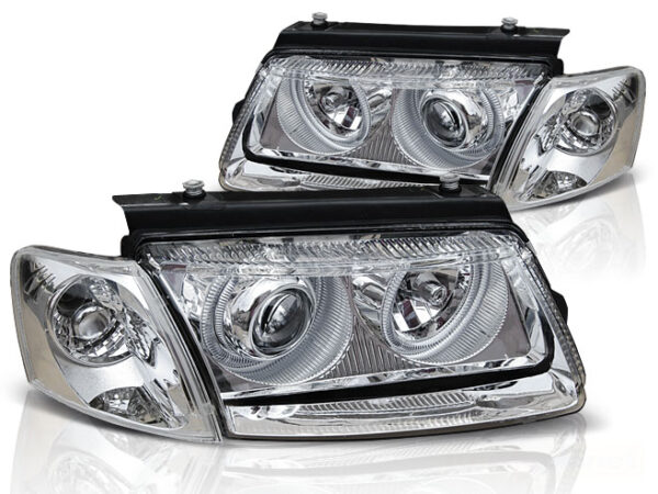 Frontlykter VW Passat B5 3B 11.96-08.00 Angel Eyes Krom