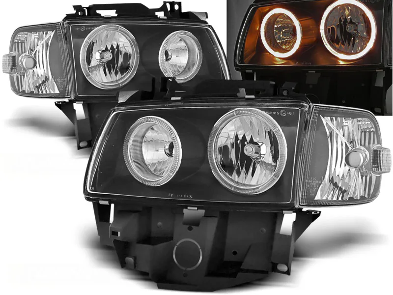 Frontlykter VW T4 08.96-03.03 BUS Angel Eyes Black