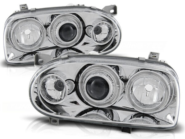 Frontlykter VW Golf 3 09.91-08.97 Angel Eyes Krom – bilde 2 av 2