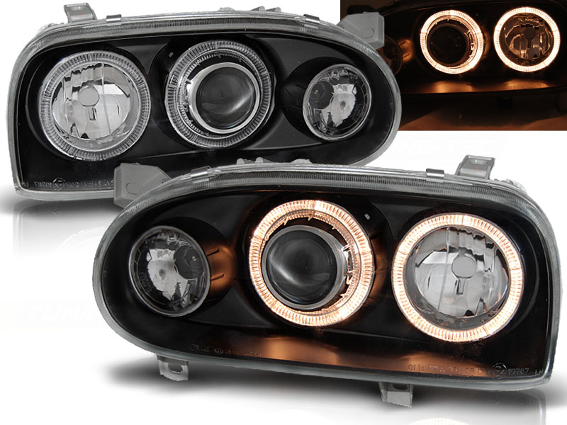 Frontlykter VW Golf 3 09.91-08.97 Angel Eyes Black