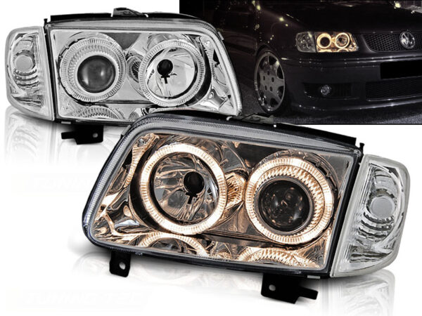 Frontlykter VW Polo 6N2 10.99-10.01 Angel Eyes Krom – bilde 1 av 2