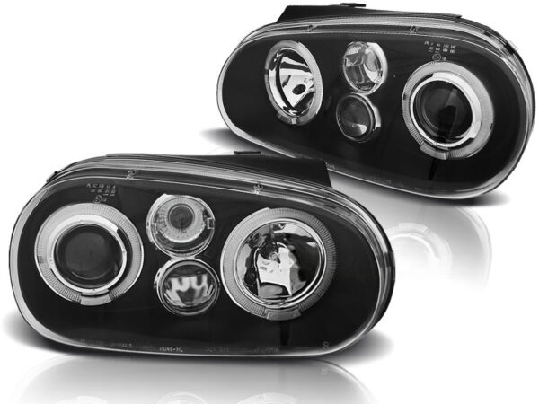 Frontlykter VW Golf 4 09.97-09.03 Angel Eyes Svart – bilde 2 av 2