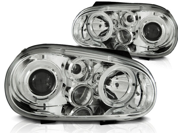 Frontlykter VW Golf IV 97-03 Angel Eyes Krom – bilde 2 av 2