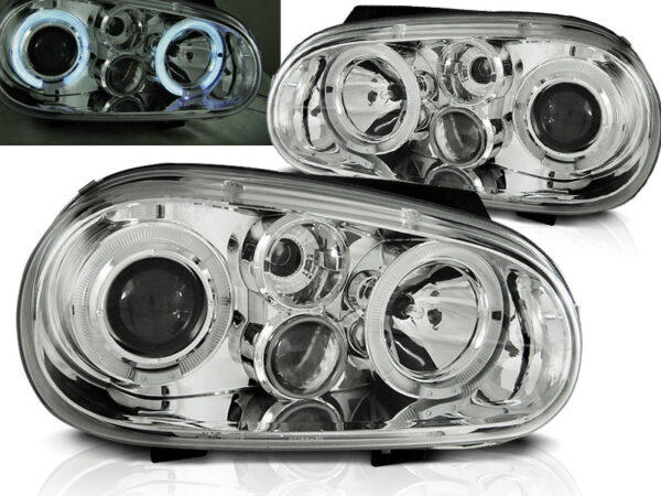 Frontlykter VW Golf IV 97-03 Angel Eyes Krom – bilde 1 av 2