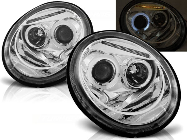 Frontlykter VW New Beetle 10.98-05.05 Angel Eyes Krom – bilde 1 av 2