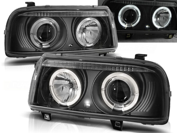 Frontlykter VW Vento 01.92-08.98 Angel Eyes Svart – bilde 1 av 2