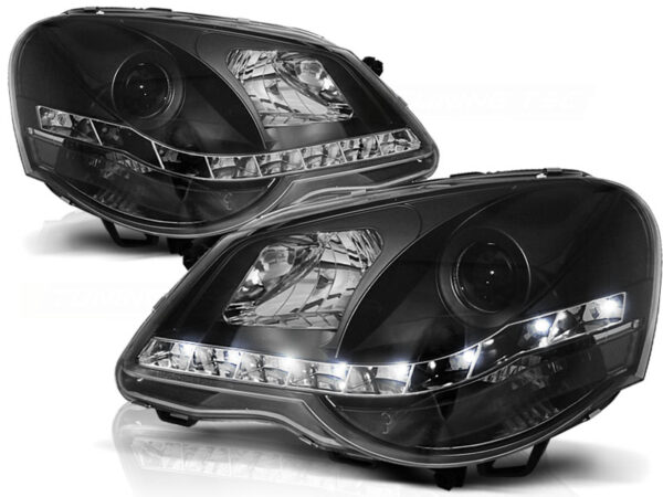 Frontlykter VW Polo 9N3 04.05-09 Daylight Svart