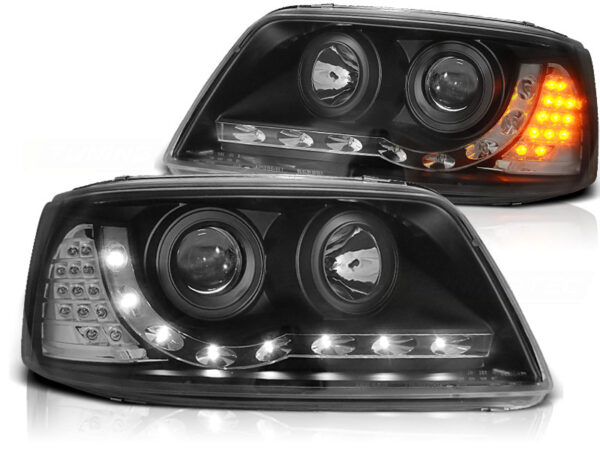 Frontlykter VW T5 04.03-08.09 Daylight Svart
