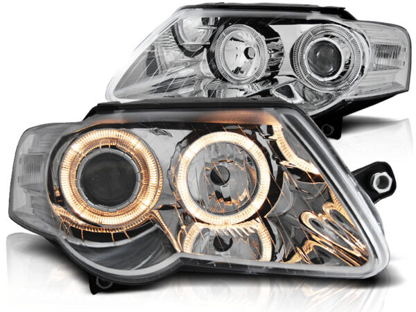 Frontlykter VW Passat B6 3C 03.05-10 Angel Eyes Krom – bilde 2 av 2