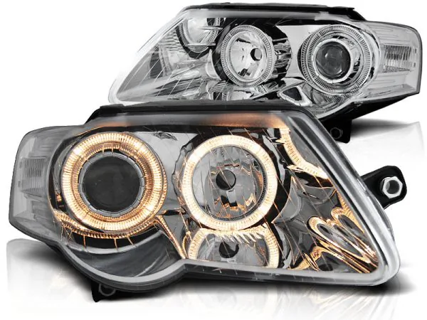 Frontlykter VW Passat B6 3C 03.05-10 Angel Eyes Krom – bilde 2 av 2