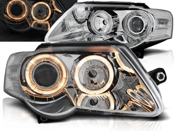 Frontlykter VW Passat B6 3C 03.05-10 Angel Eyes Krom – bilde 1 av 2
