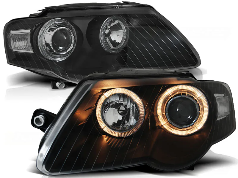 Frontlykter VW Passat B6 3C 03.05-10 Angel Eyes Black - Bilde 2
