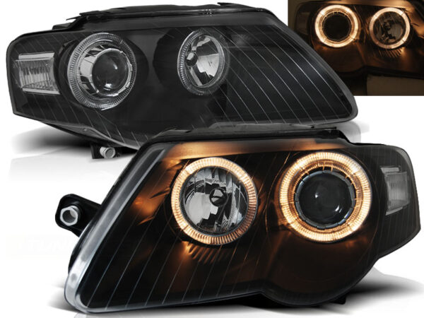 Frontlykter VW Passat B6 3C 03.05-10 Angel Eyes Svart – bilde 1 av 2