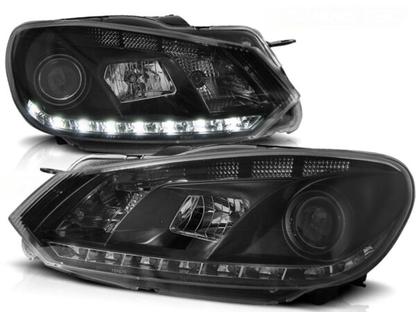 Frontlykter VW Golf 6 10.08-12 TRU DRL Svart