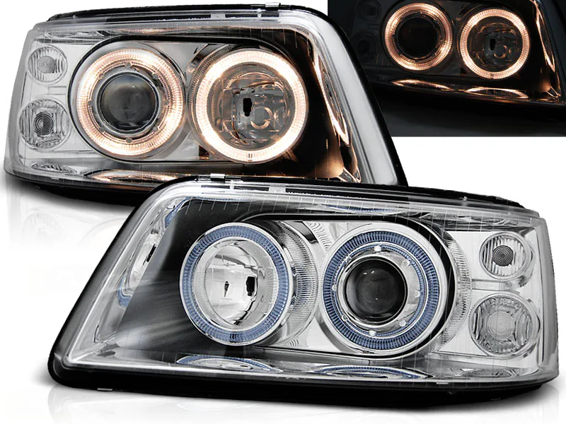 Frontlykter VW T5 04.03-08.09 Angel Eyes Chrome