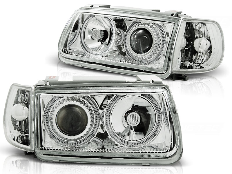 Frontlykter VW Polo 6N 10.94-09.99 Angel Eyes Chrome - Bilde 2